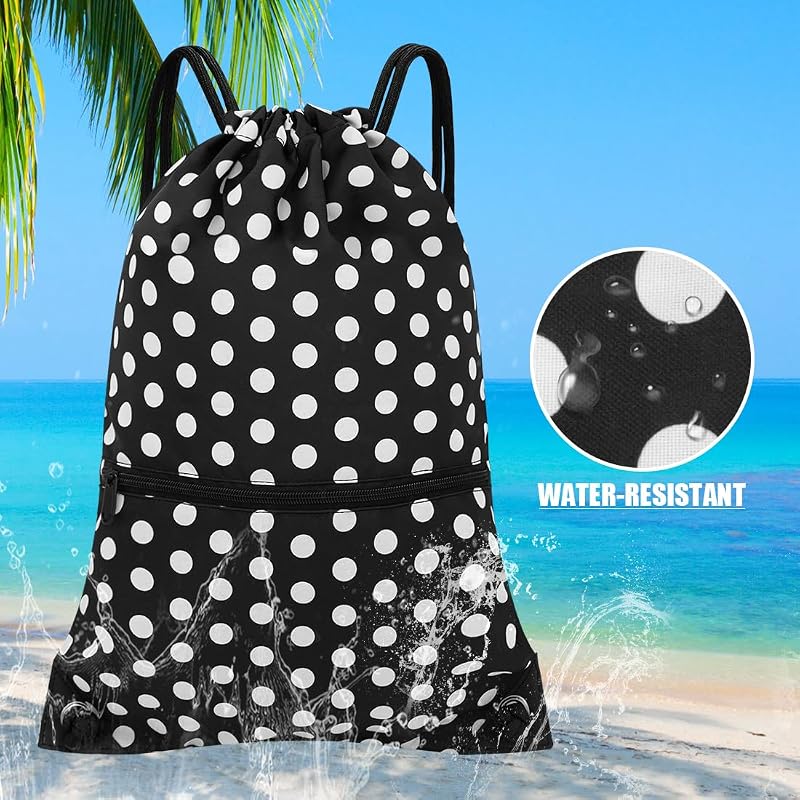 HOLYLUCK White Dot Drawstring Gym Sackpack — Lightweight Polyester Sport Backpack