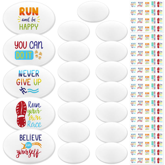 Gilprop 20 Pcs Running Bib Clips with 20 DIY Stickers Bib Snaps for Runners Number Buckle Fixing Safety Lock Race Clips Marathon Number Holder Triathlon Race Bib Holder for Field Event(Inspirational)