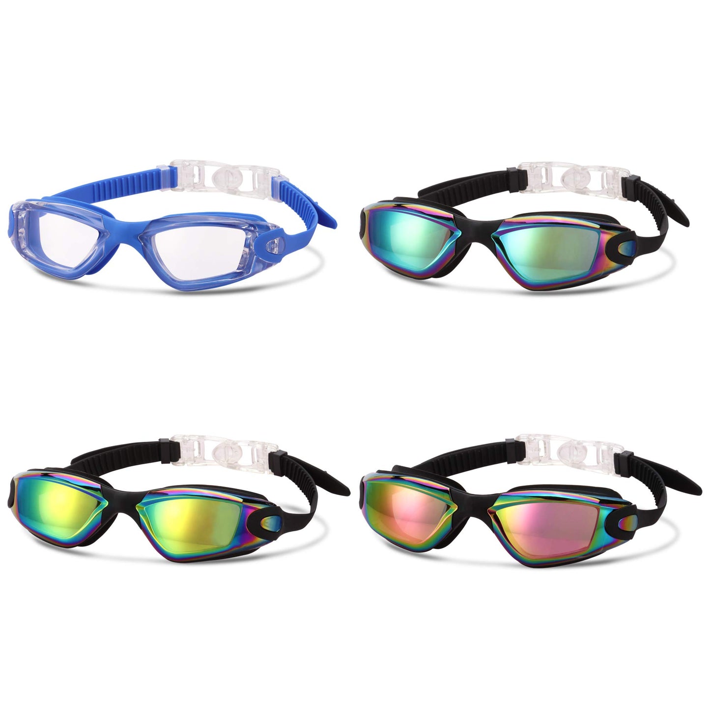 Romoc 2/4 Pack Kids Swimming Goggles,No Leaking,Anti Fog,UV Protection Youth Swim Glasses Water Goggles Christmas Gift (2 blue+black+rose red)