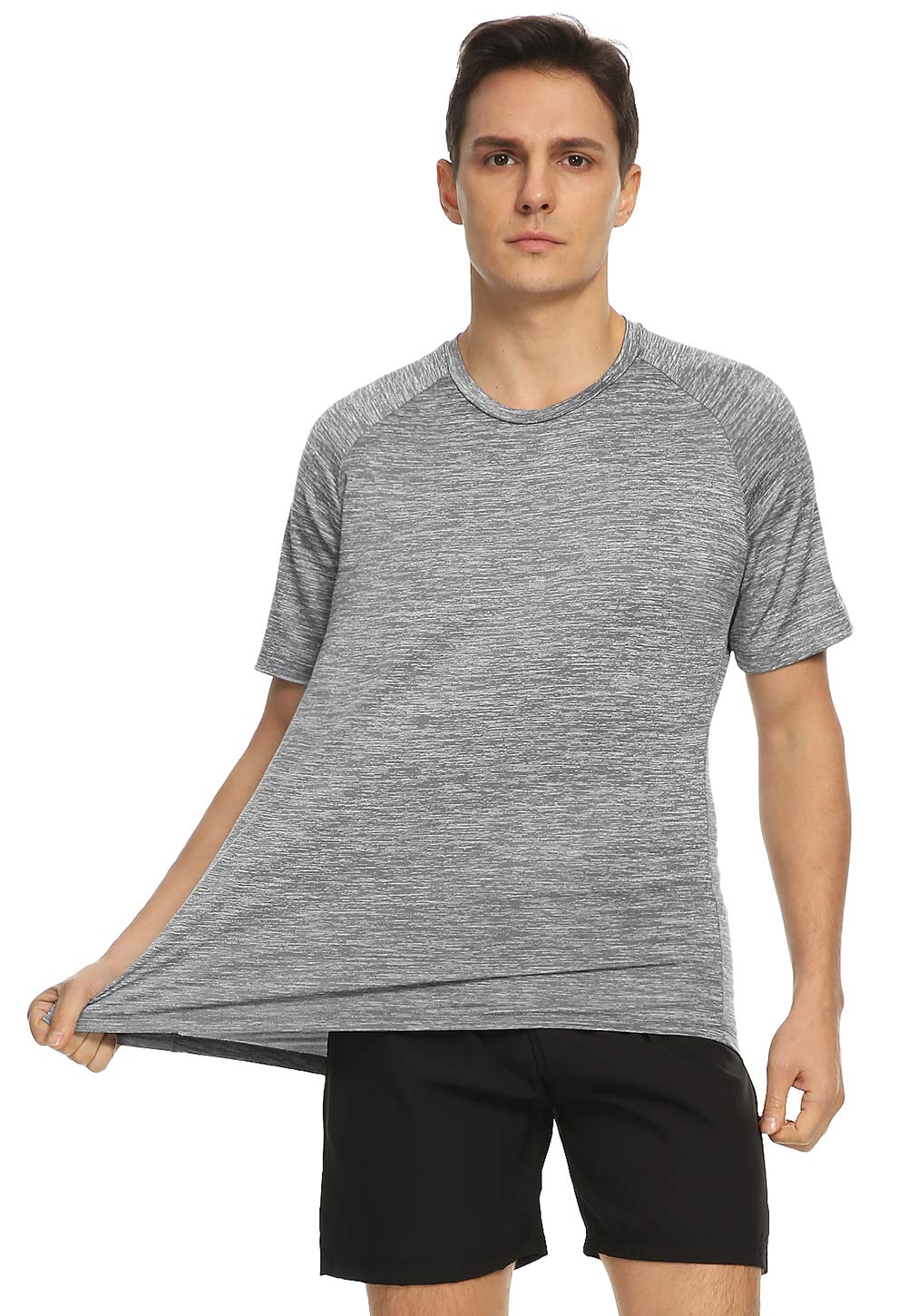 Xelky 4-5 Pack Men's Dry Fit T Shirt Moisture Wicking Athletic Tees Exercise Fitness Activewear Short Sleeves Gym Workout Tops Black/LightGray/LightBlue/Red/DarkBlue L