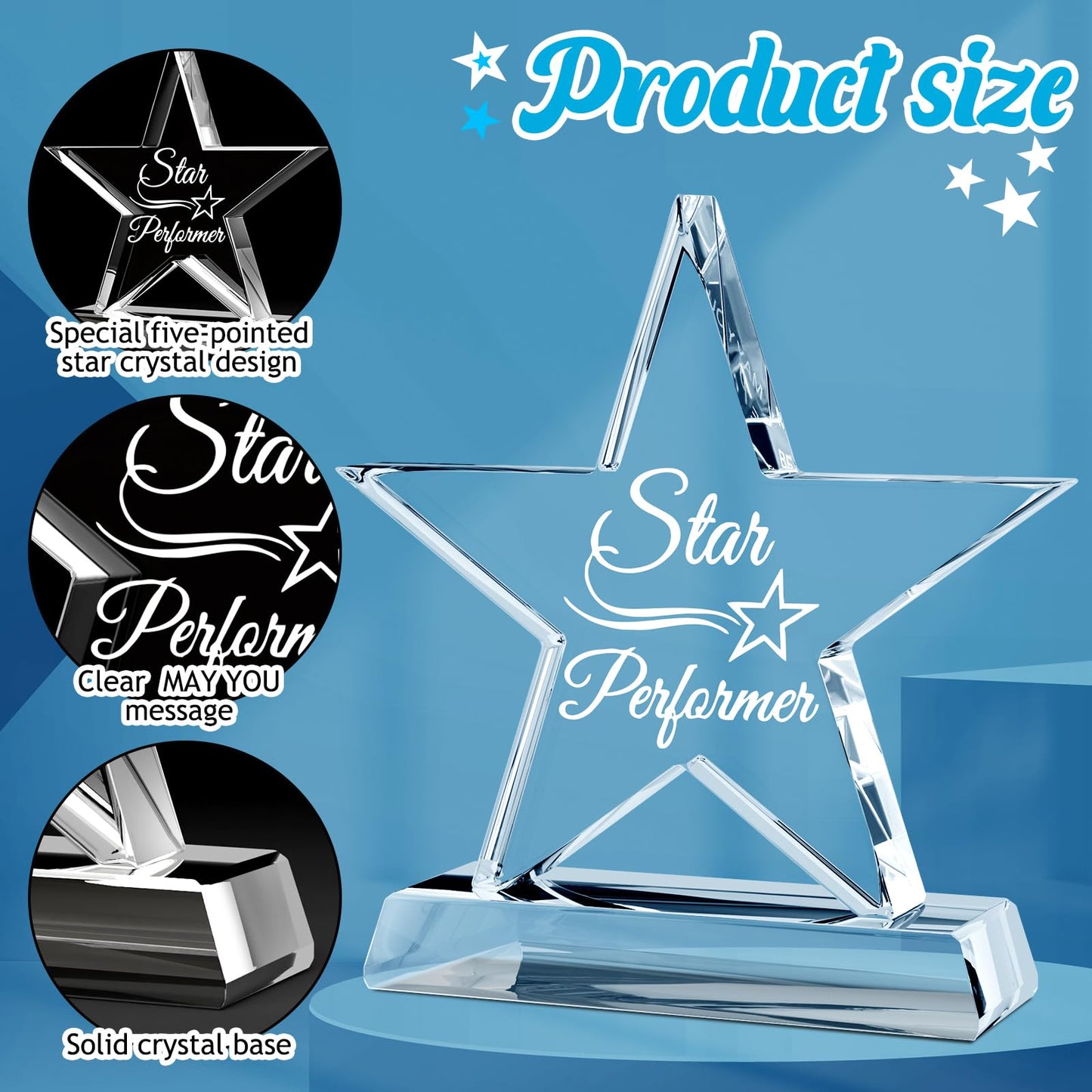 Wesiti Crystal Trophy Awards Employee Appreciation Gifts Star Performer Glass Trophy Award 5" Recognition Crystal Plaque for Coworkers Staff Teacher Students Employees Back to School Gifts