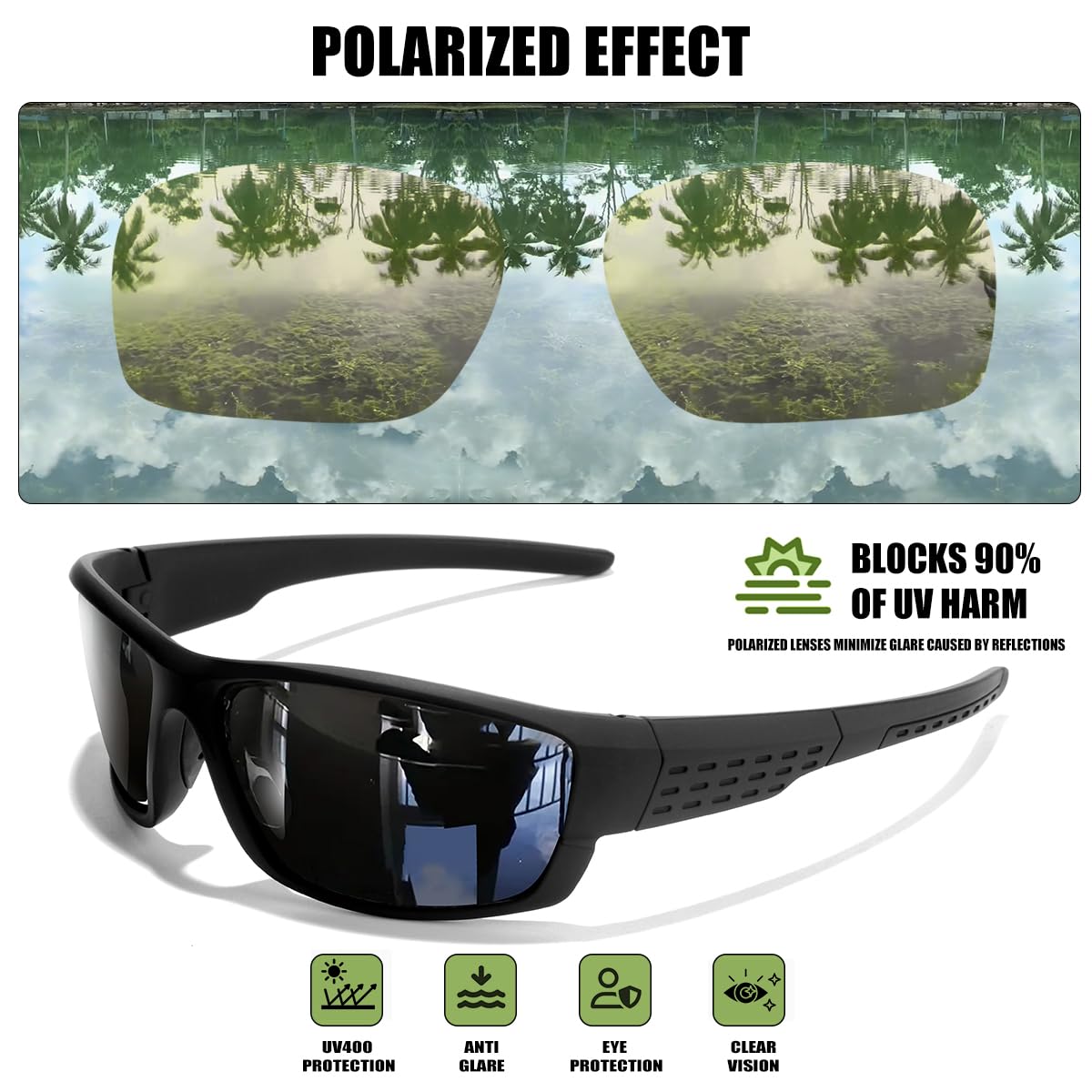 SQOQS Polarized Sports Sunglasses Men UV400 Protection Lightweight Wrap Around Goggles for Cycling Fishing Driving Running