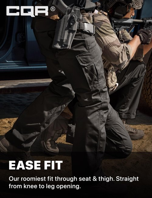 CQR Men's Tactical Pants, Water Resistant Ripstop Cargo Pants, Lightweight EDC Work Hiking Pants, Outdoor Apparel, Duratex Mag Pocket Black, 32W x 32L