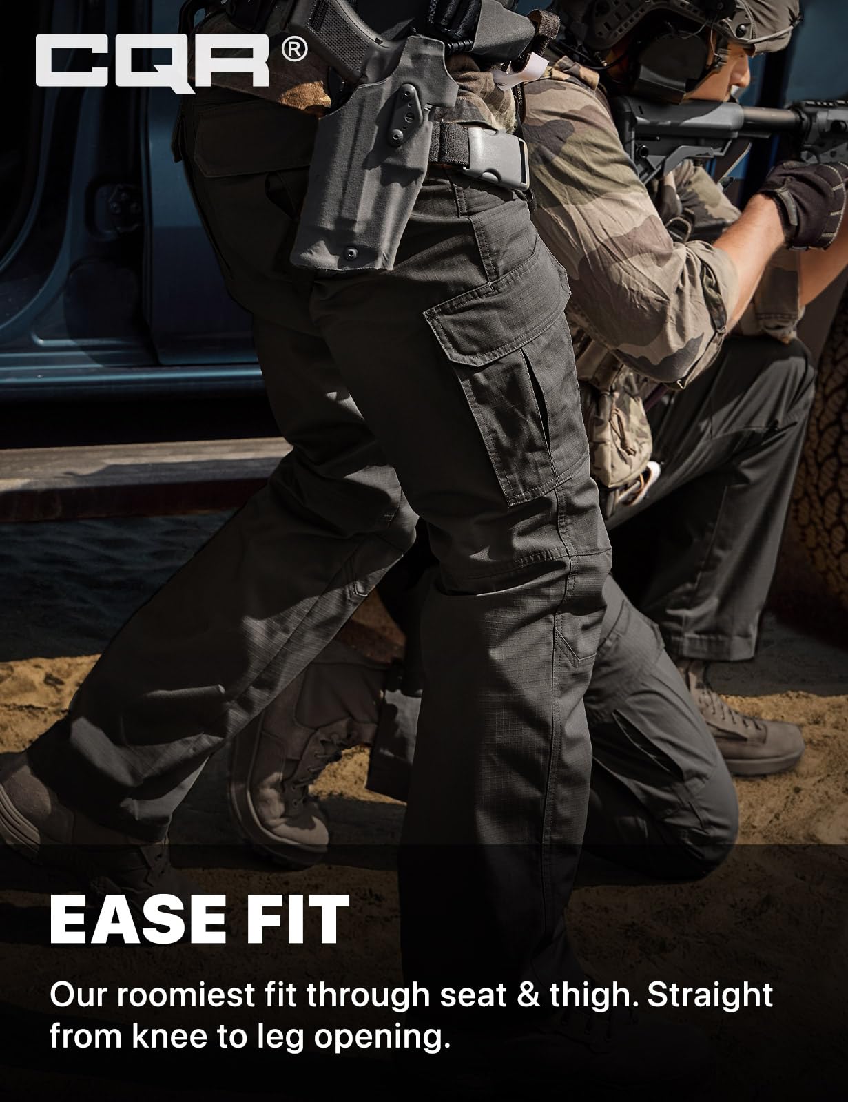CQR Men's Tactical Pants, Water Resistant Ripstop Cargo Pants, Lightweight EDC Work Hiking Pants, Outdoor Apparel, Duratex Mag Pocket Black, 34W x 34L