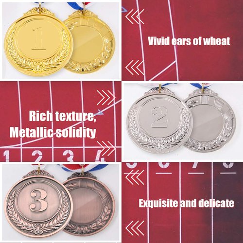Hilitchi Gold Silver Bronze Award Medals with Ribbon Winner Awards Olympic Style for Kids School Sports Meeting Sports Events or Celebration Souvenir (Ears of Wheat logo-3PCS)