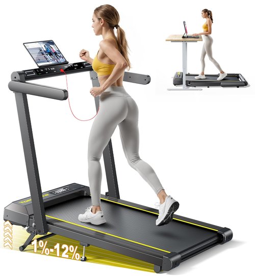 TOPUTURE Walking Pad Treadmill with 12% Incline, 4 in 1 Folding Treadmill for Home/Office with Handle Bar, 2.5HP Under Desk Treadmills Portable Walking Pad with App & Bluetooth Speaker, 0.6-10MPH