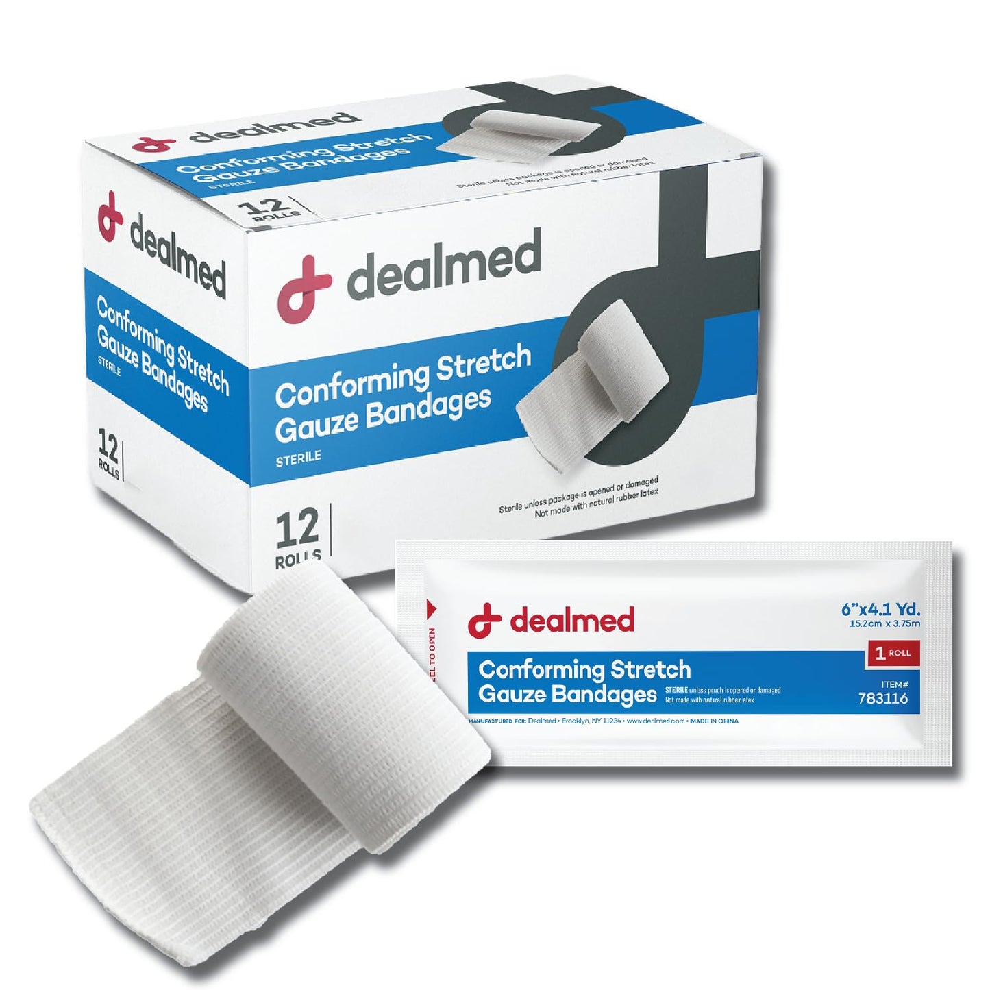 Dealmed Sterile Conforming Stretch Gauze 3 in - Latex Free - 12 Rolls