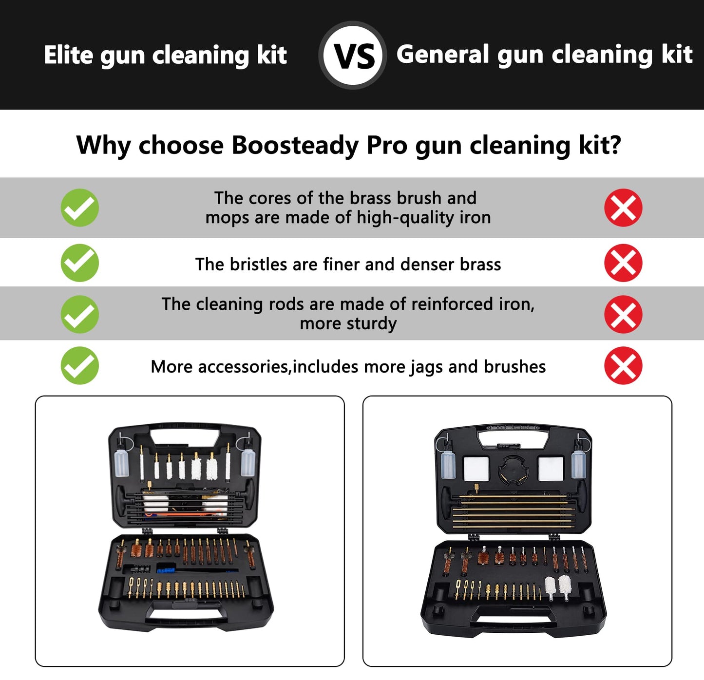 BOOSTEADY Pro Gun Cleaning Kit Universal Gun Cleaning Kit Handgun Shotgun Cleaning Kit for All Guns with High-end Brass Brushes, Mops, Jags, Reinforced Rods