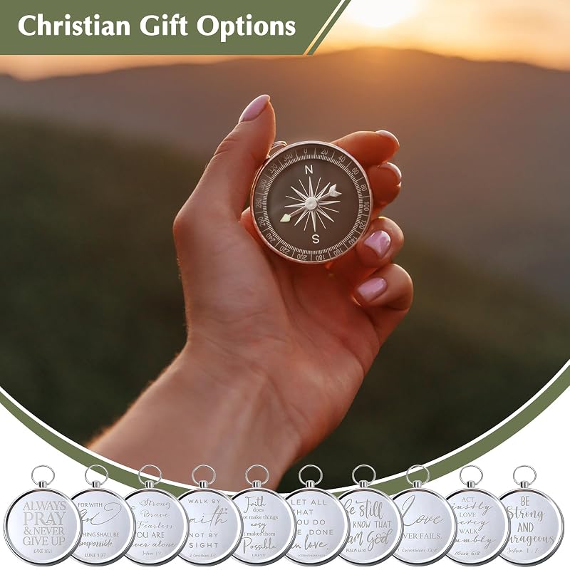 Compass Keychains Bulk Bible Scripture Gifts for Men & Women - 20 Pcs, Silver+20 Variation