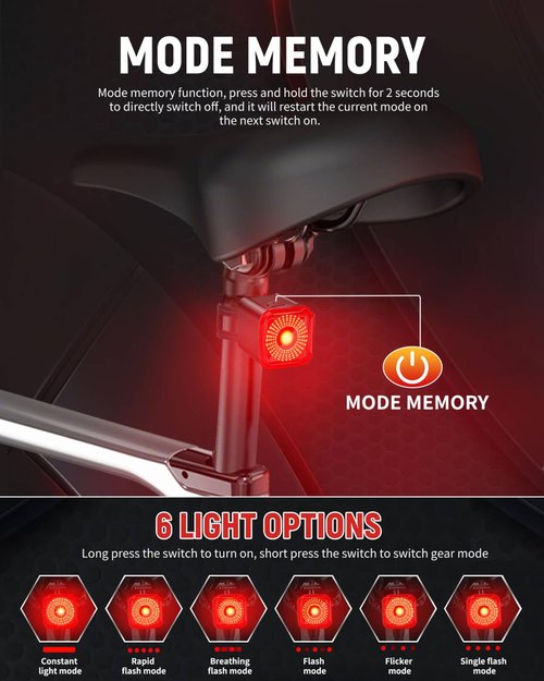 DARKBEAM Bike Tail Light with LED Display Screen, USB-C Rechargeable 6 Light Modes, IP55 Waterproof Bicycle Taillight for Night Riding, Super Bright Rear Bike Light for Road Mountain, Cycling