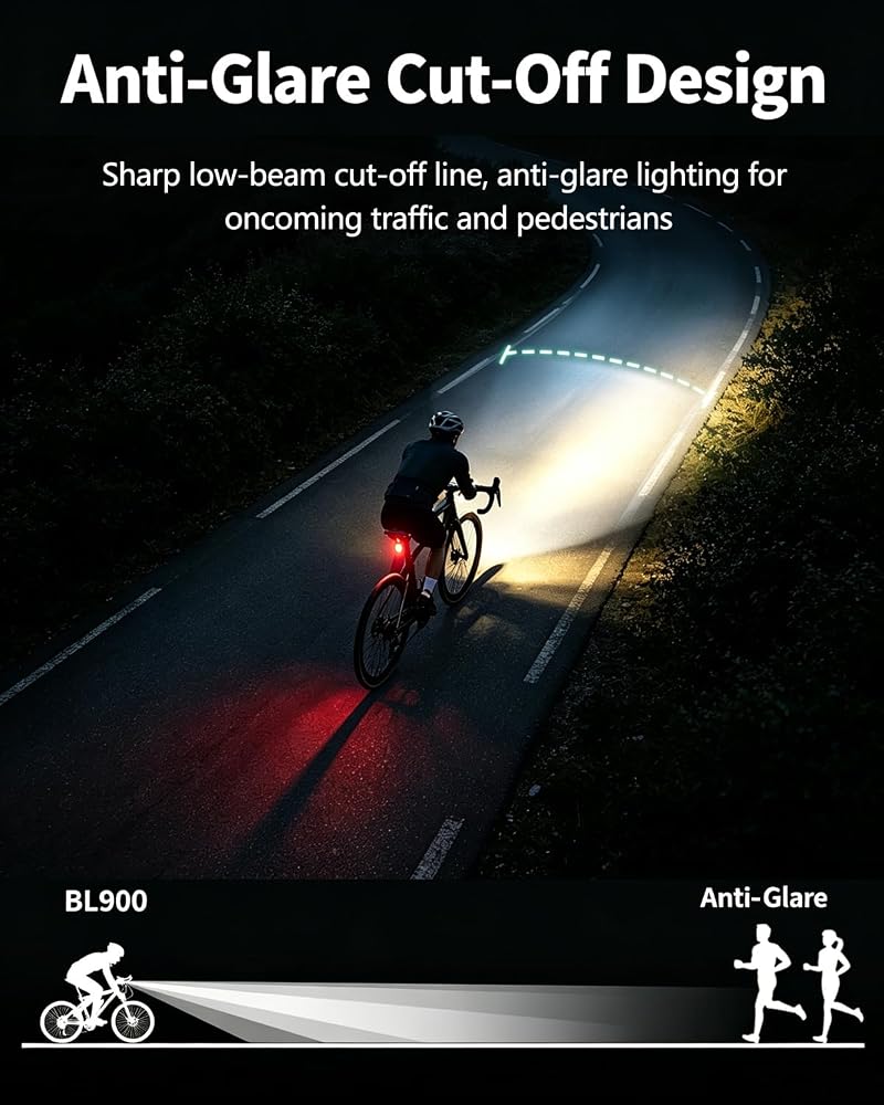 BL900 Bike Light with Garmin Mount, 900 Lumens, USB-C Rechargeable, 6 Modes, IPX6 Waterproof - Black