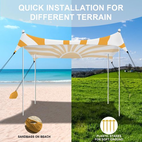 YUKIHOME Beach Tent Sun Shade Canopy Tent, UPF 50+ Camping Beach Sun Shelter 10 x 10ft 4 Pole, Lightweight, Easy Set Up and Carry