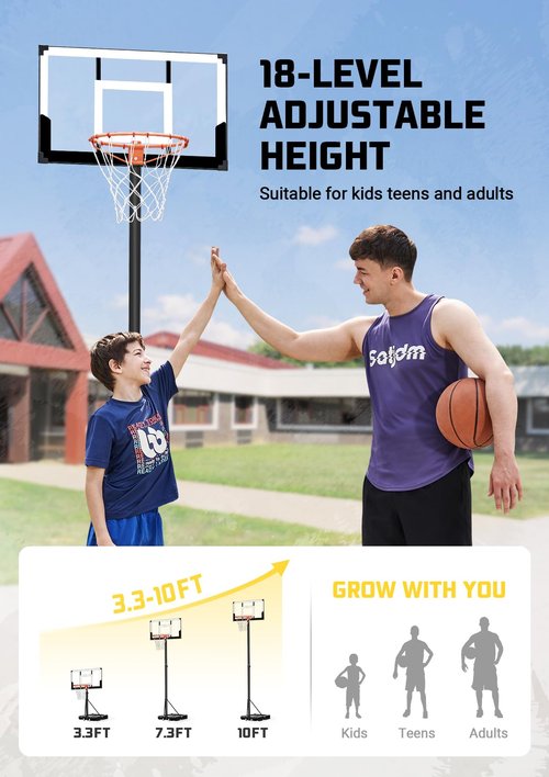Aimking Portable Basketball Hoop Outdoor System with 40 Inch Backboard, 3.3FT-10FT Height Adjustable Basketball Goal System for Youth/Teens/Adults Indoor Outdoor Pool (Pale White)