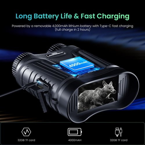 Night Vision Goggles, 4K Night Vision Binoculars for Adults, 3'' HD Screen & 8X Digital Zoom External Flashlight, 2000FT Viewing Range for Outdoor Camping