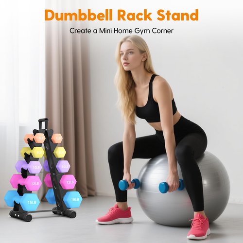 AmazeFan 5 Tier Dumbbell Rack Stand Only, A-Frame Design Weight Rack with Handle, Weights Metal Strength Training Dumbbells Storage Rack for Home Gym Space Saver (Dumbells not Included) ﻿