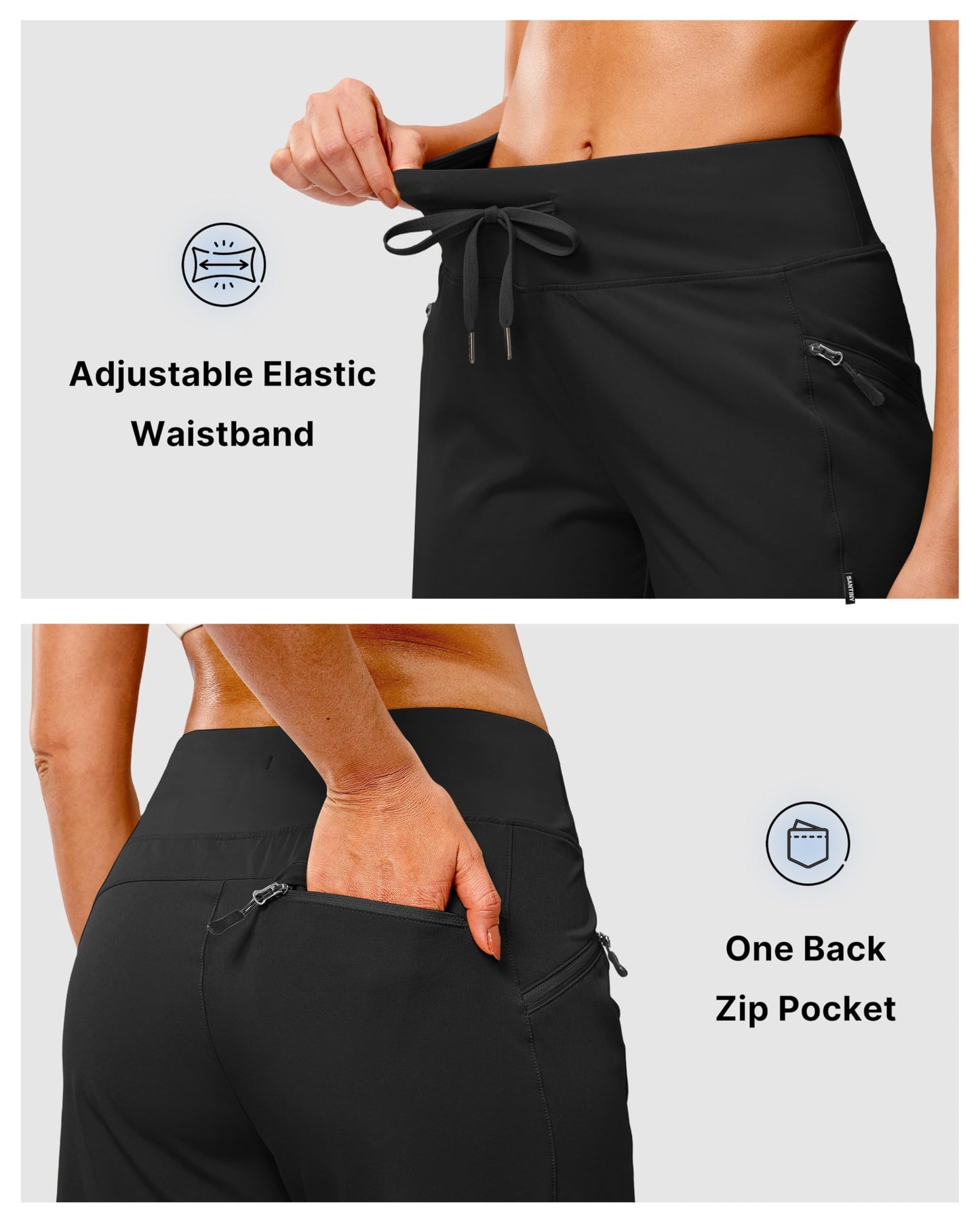 SANTINY Women's 9" Hiking Shorts with 3 Zipper Pockets Lightweight Quick Dry Long Shorts for Women Athletic Travel (Black_XL)