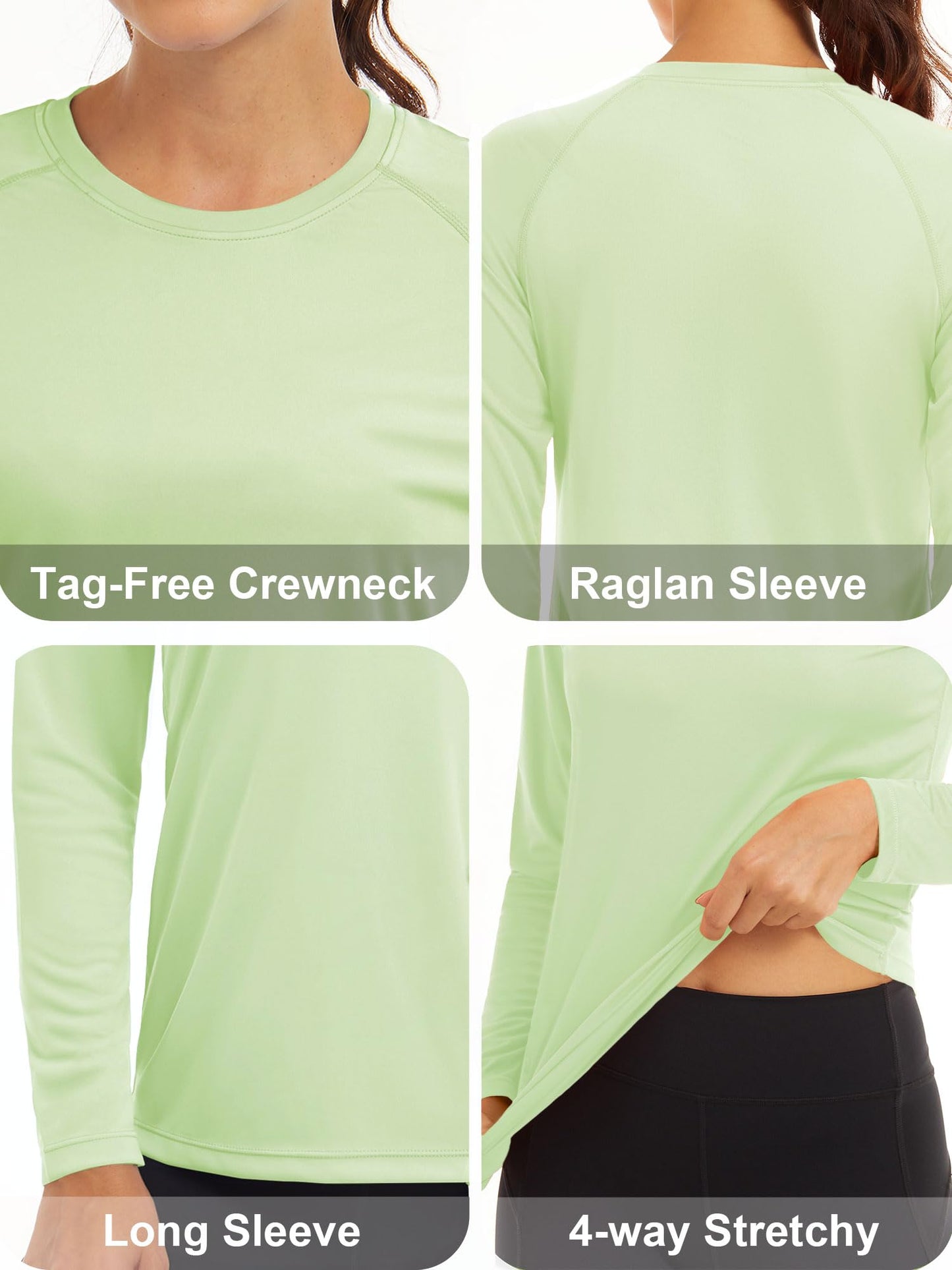 MAGCOMSEN Athletic T Shirts Women Long Sleeve Shirts UV Shirts for Women Summer Shirts for Women Workout Shirts Running Shirts for Women Light Green