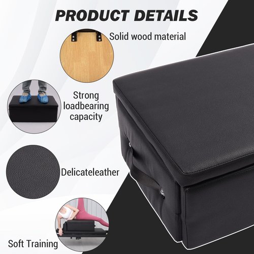 GarveeLife Foldable Pilates Sitting Box for Pilates Reformer,Black Pilates Reformer Box,Pilates Equipment for Home Gym Studio Use, Pilates Reformer Accessory for Pilates Exercises