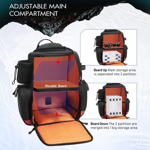 Piscifun Fishing Tackle Backpack with 4 Trays, Large Outdoor Storage Tackle Bag with Protective Rain Cover, Black