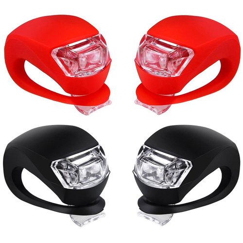 Malker Bicycle Light Front and Rear Silicone LED Bike Light Set - Headlight and Taillight,Waterproof & Safety Road,Mountain Bike Lights,Batteries Included (2pcs Red & 2pcs Black)