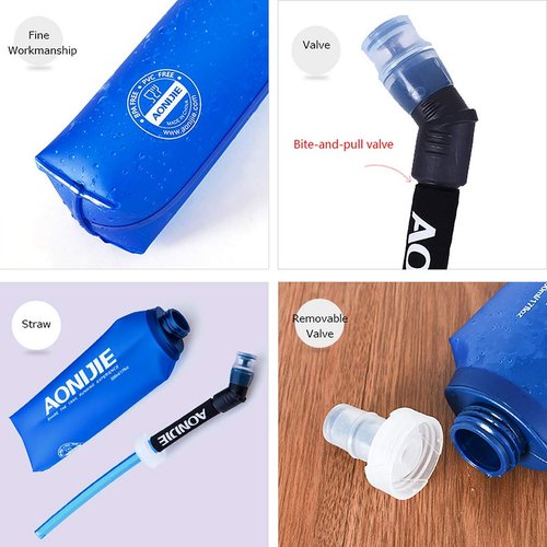 AONIJIE 2 Pack Soft Water Bottle, TPU Collapsible Flask Foldable Bottles for Hydration Pack, BPA-Free, for Running Hiking Cycling Climbing (2 Pcs - 500ml)