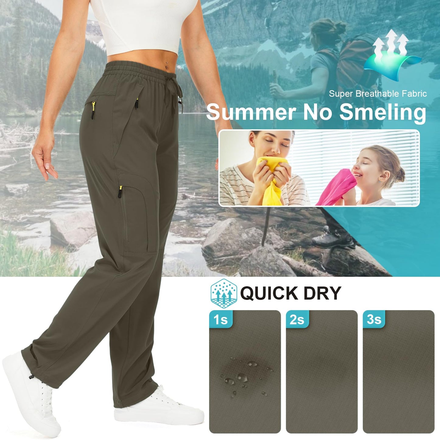 Toomett Women's Hiking Cargo Pants Quick Dry UPF50+ Outdoor Pants for Women Fishing Safari Travel Pants with Pockets,6608, Light Brown,M