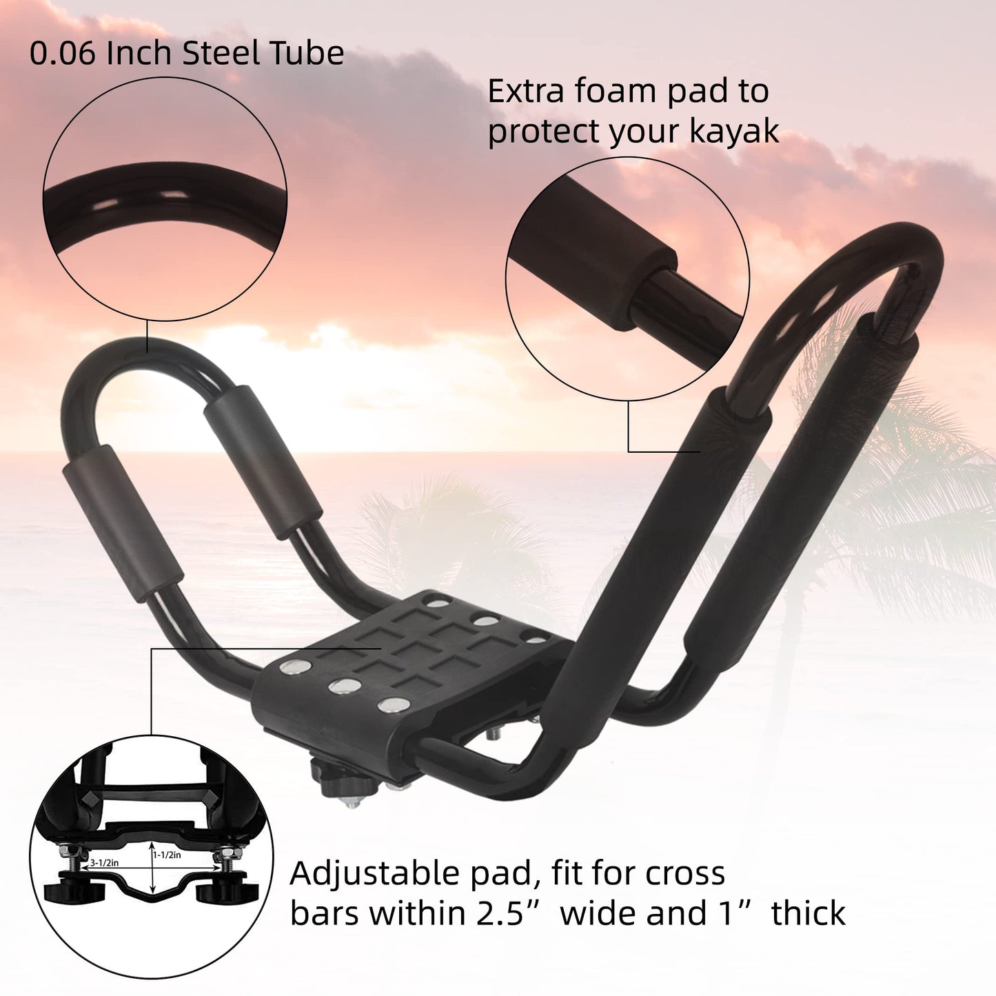 HECASA Universal J-Bar Rack Kayak Roof Rack Top Mount Crossbar Carrier Canoe SUP Surfboard Ski Board Top Mount Crossbar Car SUV Truck 2 Pair
