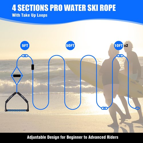 SETYPARY 75FT Wakeboard Rope and Handle, Floating Water Ski Rope for Watersports, 4 Sections Ski Ropes for Water Skiing, Kneeboarding, Wakeboarding (Blue & Black)