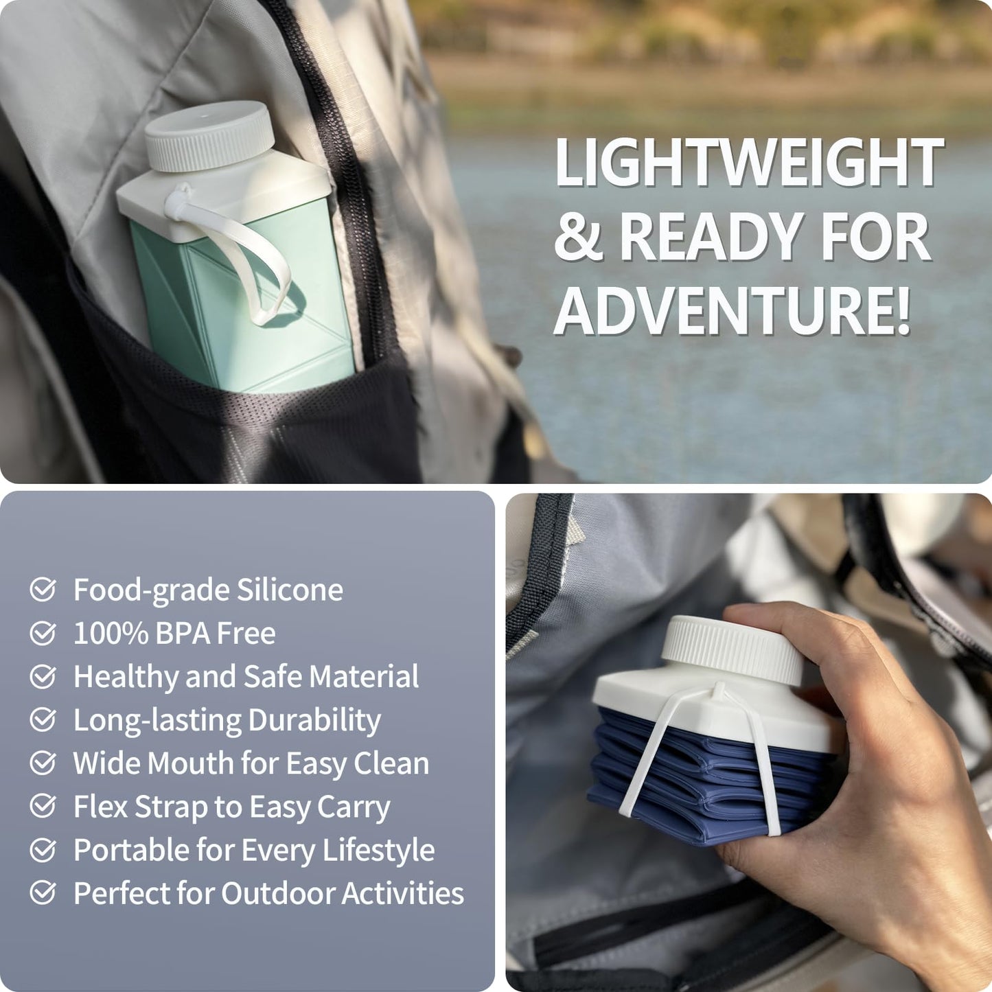 BEAUTAIL Collapsible Water Bottles 24.3oz (720ml), Foldable Travel Water Bottle, Portable & Lightweight, Leakproof & Reusable for Traveling Camping Hiking Sports Outdoor School Office, 1 Pack, DKBL