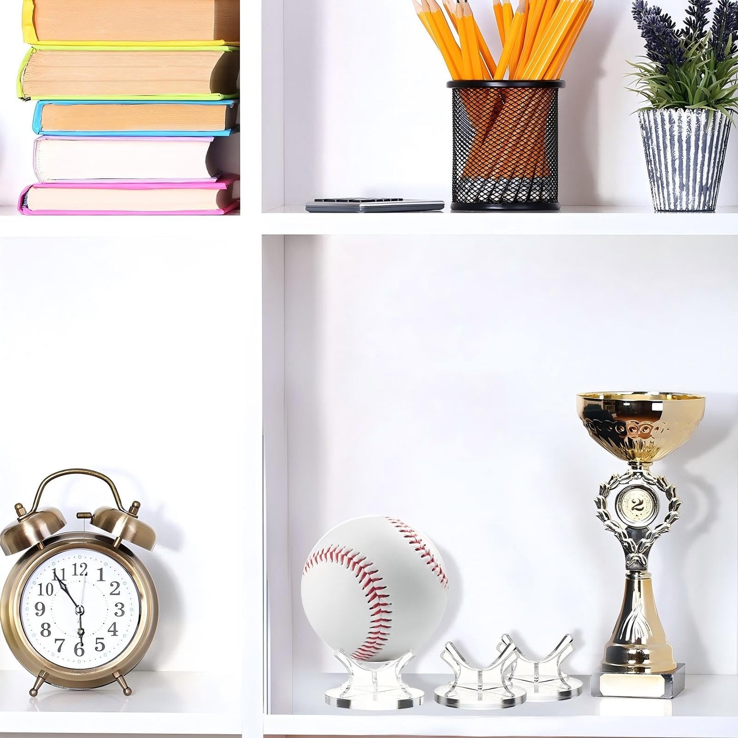 Sumind 8 Pcs Acrylic Small Ball Stand Holder Sport Ball Display Rack Baseball Display Stand with 8 Pieces Non-slip Rubber Pads for Baseball Golf Softball Tennis Spheres, Clear