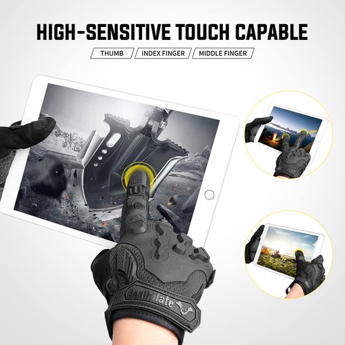 ZUNE LOTOO Tactical Gloves for Men, Touchscreen Motorcycle Gloves Padded Finger Impact Protection, Black Leather Safety Work Gloves Cut Resistant for Paintball Airsoft Range Skeleton Women Large