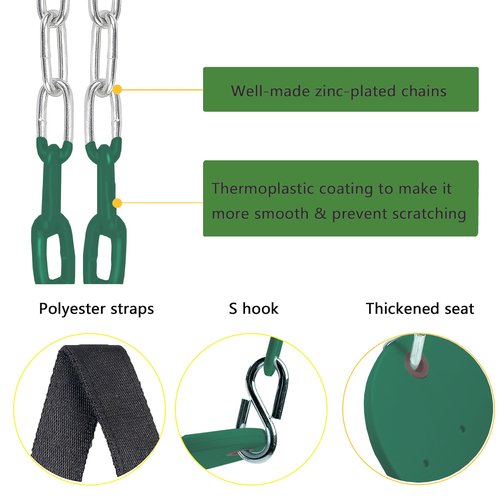 KINSPORY Toddler Swing Seat, Heavy-Duty High Back Fully Assembled Baby Swing, Iron Chain Eva Seat for Kids Indoor/Outdoor, Hanging Tree Straps for Quick Installation (Green)