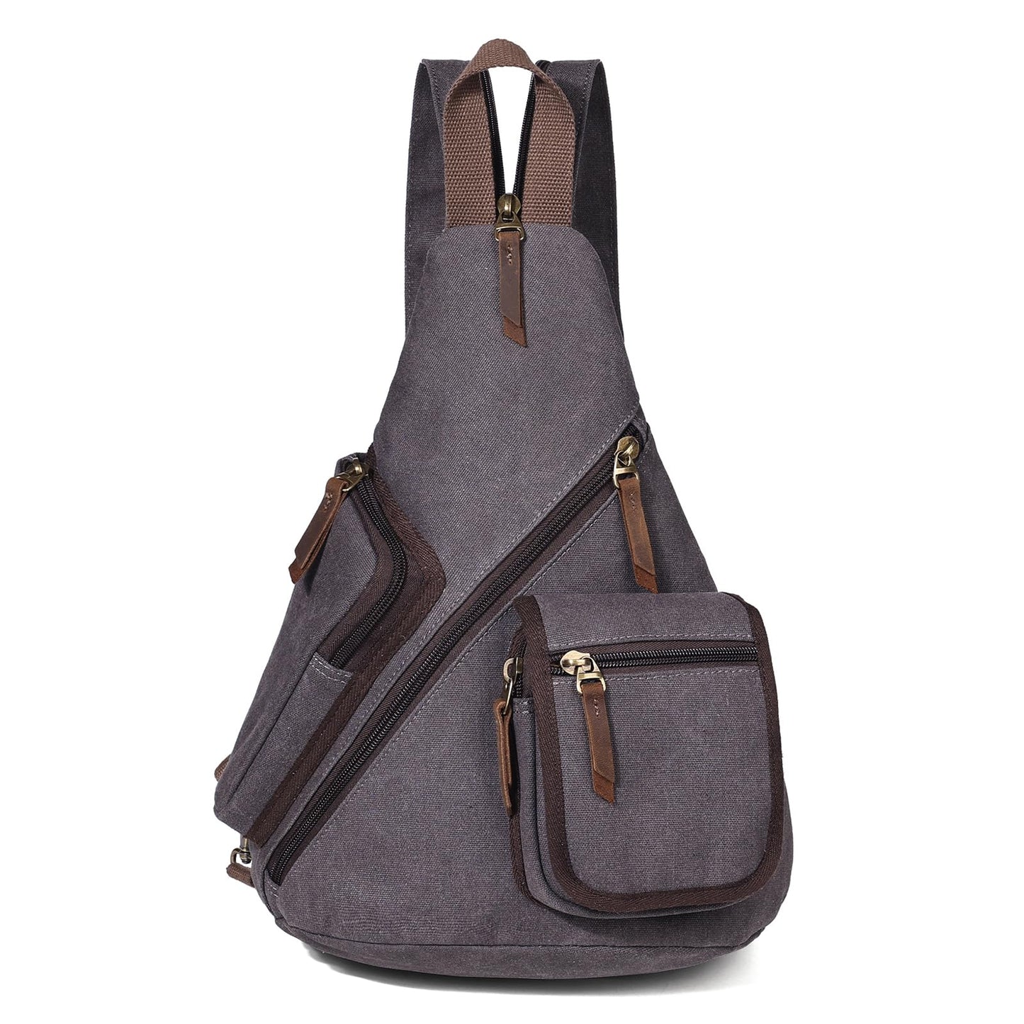 KL928 Canvas Sling Bag - Casual Crossbody Shoulder Daypack Rucksack Backpack for Men Women, Dark Grey