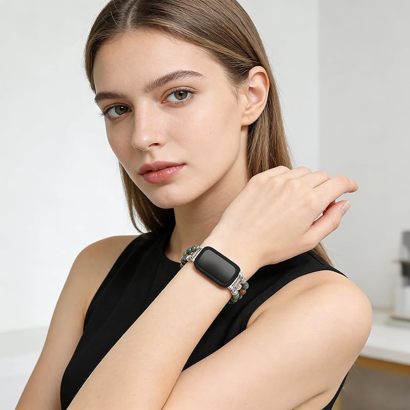 Beaded Fitbit Inspire 3 Bracelet Band - Indian Agate Variation, Adjustable Replacement Strap