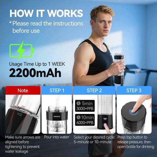 MOVOCA Upgrade Hydrogen Water Bottle, Up to 6400PPB Hydrogen Water Generator -SPE PEM Tech, 7 OZ Food-Grade PC Hydro Water Machine, Health Care Gifts for Husband, Wife, Family, Friends, Travel