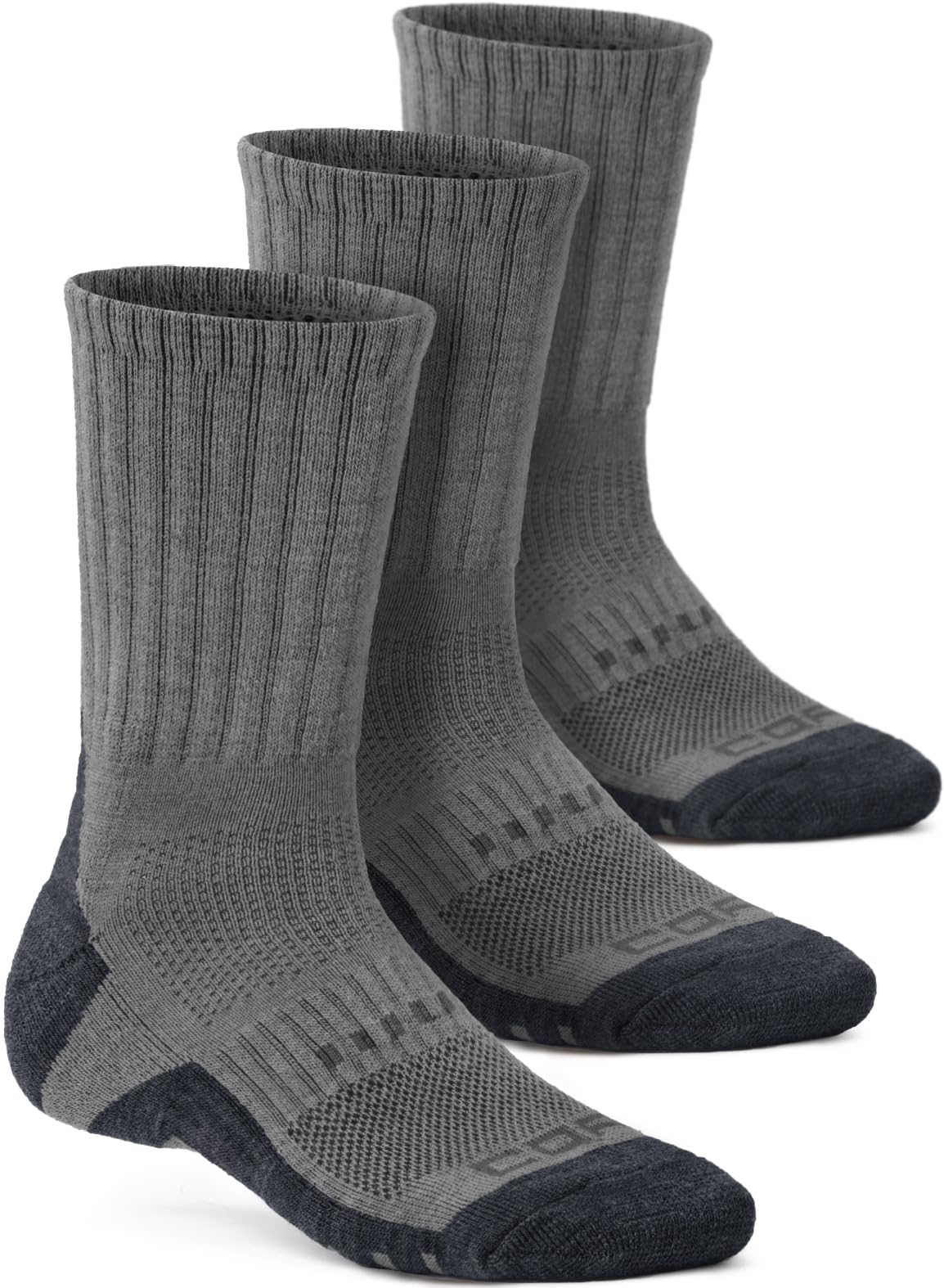 CQR 3 Pack Men and Women Wool Hiking Mid Calf Crew Socks, Moisture Wicking Breathable Outdoor Tactical Cushion boot Socks, Rex Tac 8.5in Light Grey, Medium