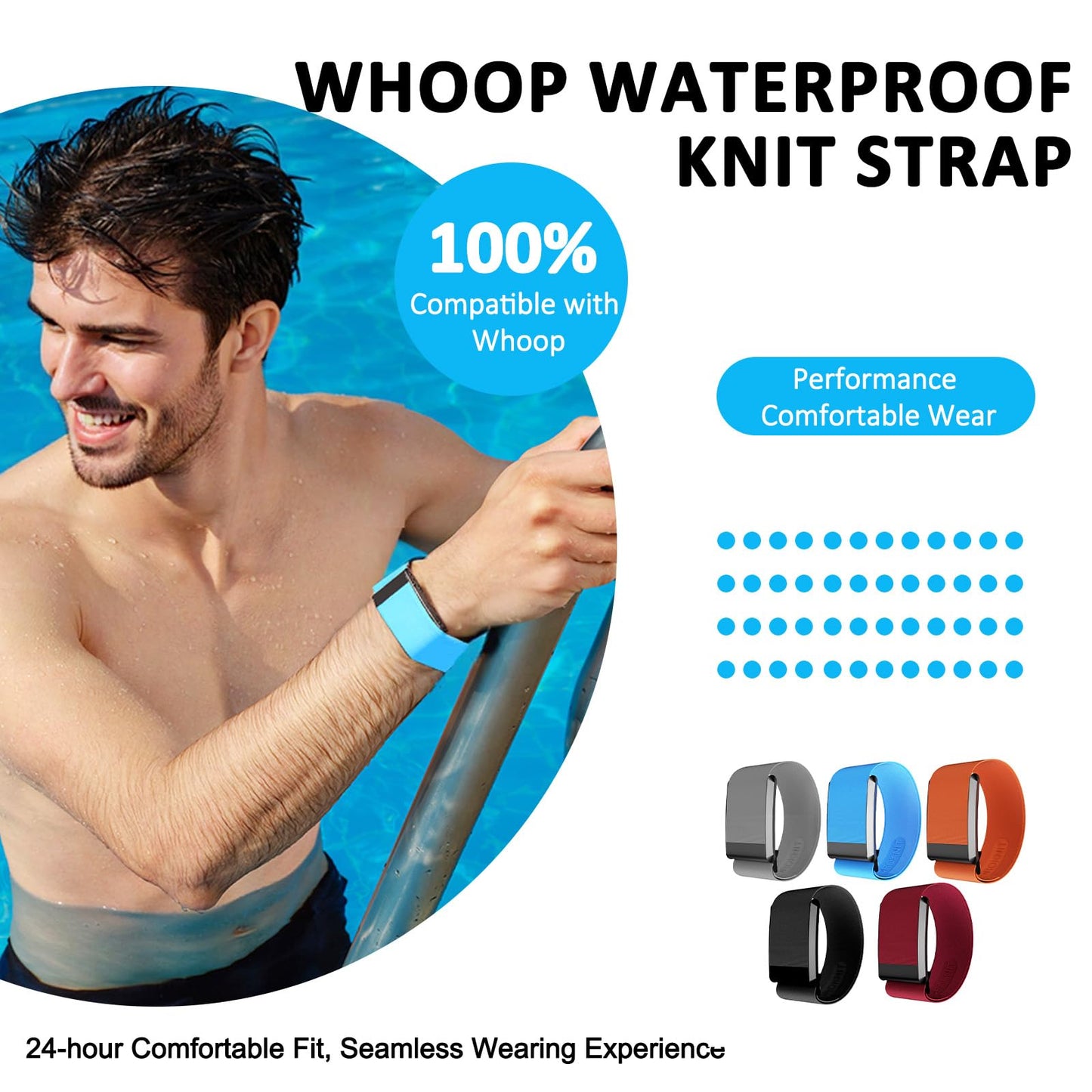 HydroKnit Wrist Band, Comfortable and Waterproof Replacement Band for Whoop 4.0 Heart Rate Monitor (Orange, 24)