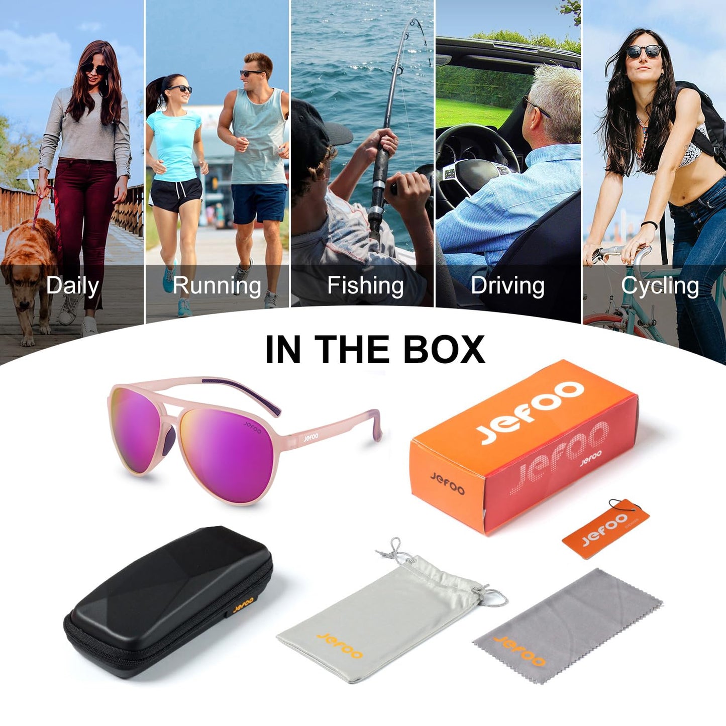 Jefoo Polarized Aviator Sunglasses for Women Men Retro Trendy Sports Sunglasses for Outdoor UV400 Protection