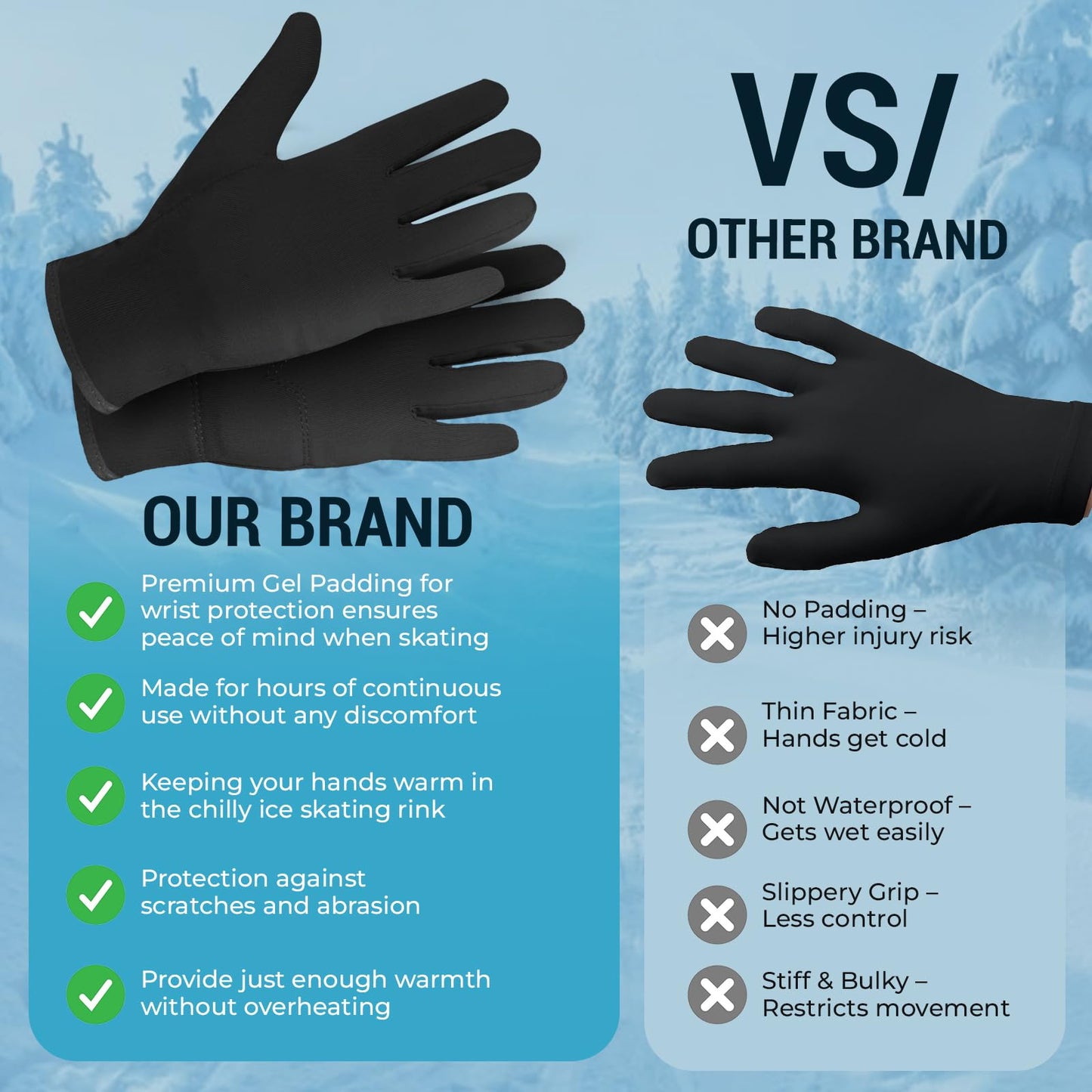 Kami-So Figure Skating Gloves for Competition | Ice Skating Gloves for Women | Gel Wrist Support | Padded Thermal Accessory | Figure Skate Practice Gear, Ice Skate Outfit | Black | Extra Small