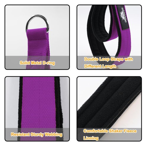 Lights Mountain 1 Pair Extended Pilates Double Loop Straps for Reformer, Fitness D-Ring Straps Handle, Yoga Exercise Accessories for Home Gym Workout