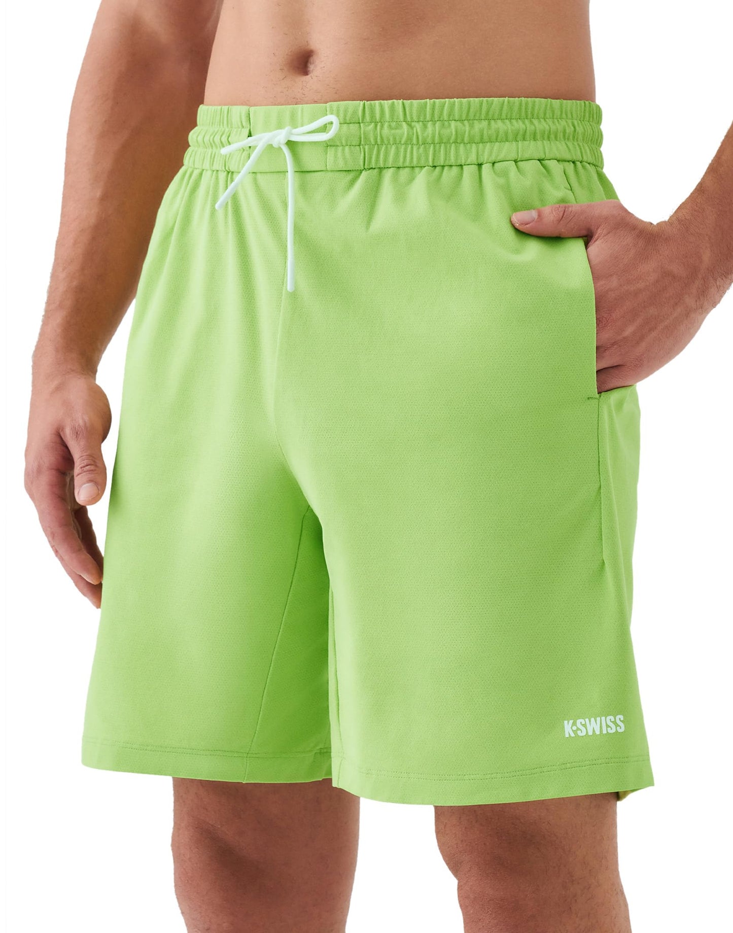 K-Swiss Men's Athletic Running Shorts - Lightweight Breathable Workout Shorts Sports Gym Basketball 7", Neon Green M
