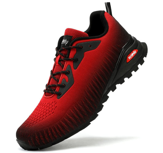 ikunka Men's Fashion Sneakers Lightweight Breathable Walking Shoes Tennis Cross Training Shoe Non Slip Trail Running Shoes（Black Red 13）