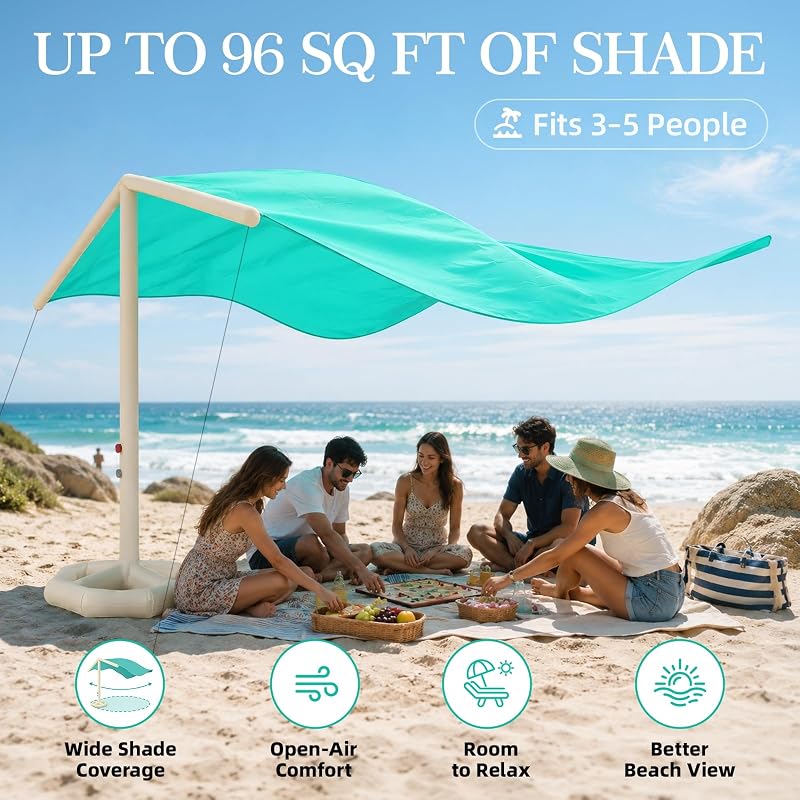 Inflatable Beach Shade Canopy with Auto Pump, UPF 50+ for 3–5 People
