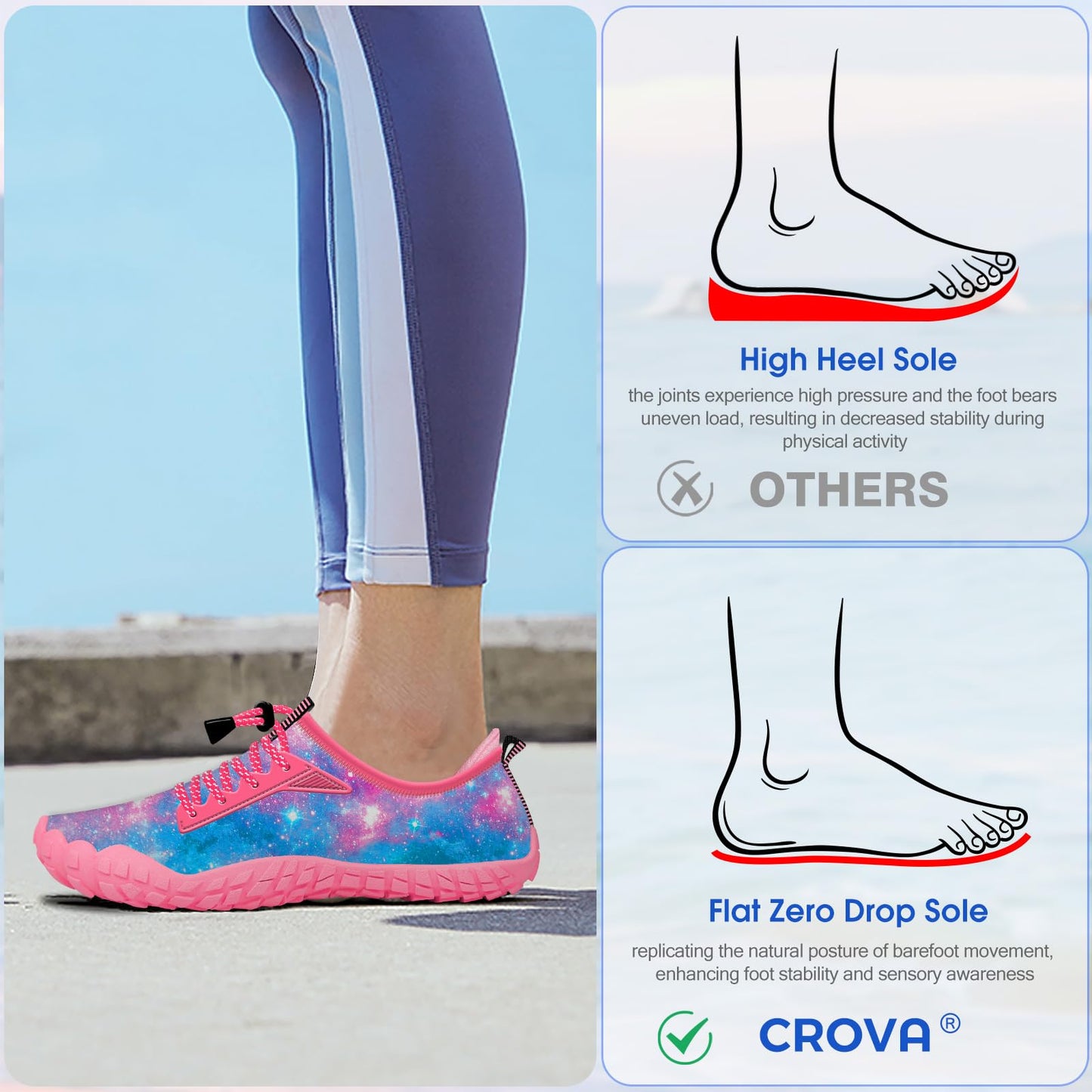 CROVA Built-in Heel Grip Kids Water Shoes for Boy Toddler Girl Wide Toe Box