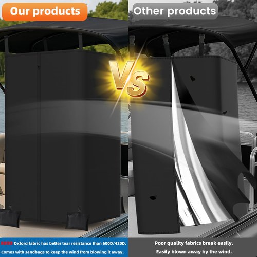 Yexcend Privacy Tent for Boats, 800D Waterproof Fabric Boat Privacy Curtain Pontoons Changing Room with Windproof Sandbags, Easy to Install Under Bimini Top, 30" D x 27" x W 72" H