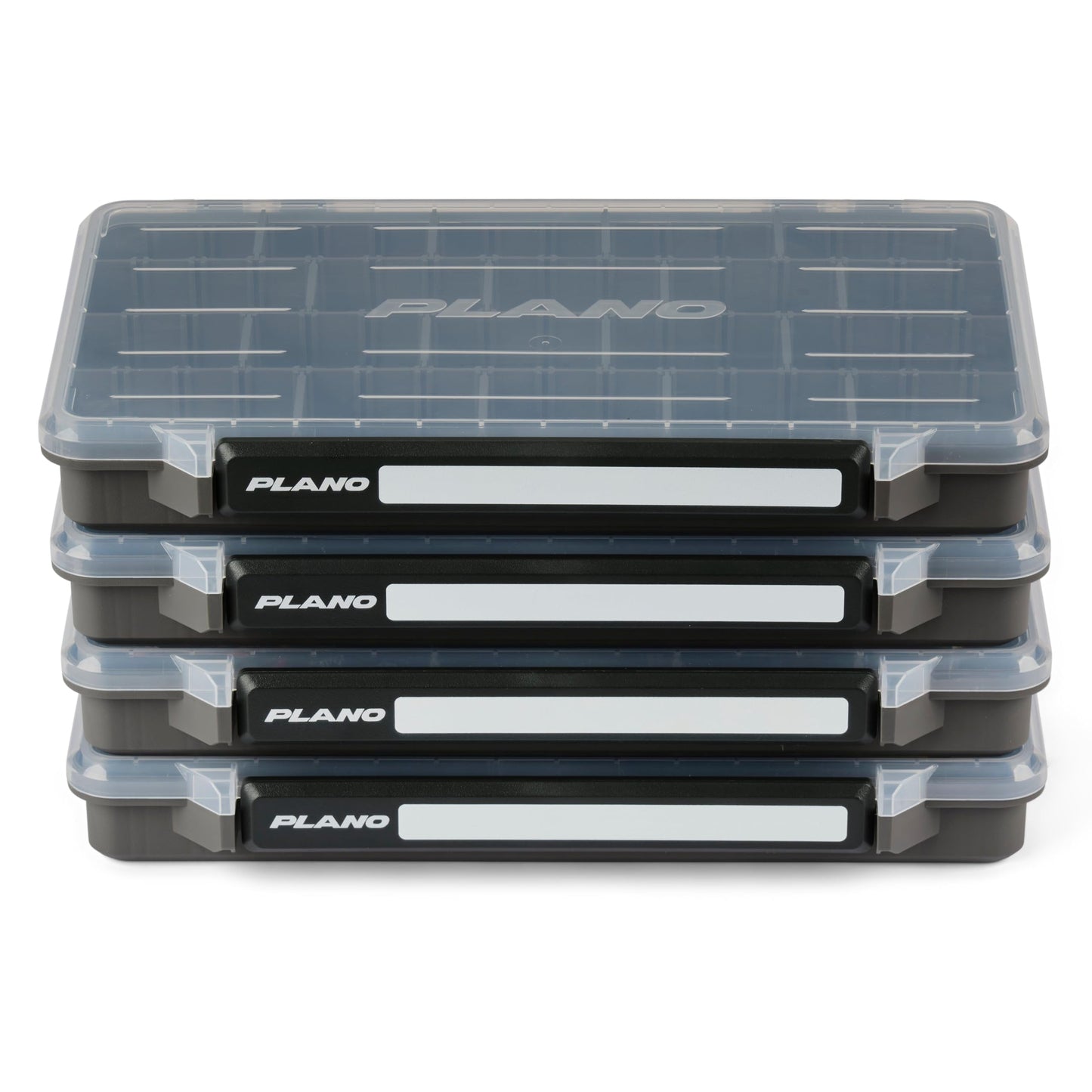 Plano StowAway 3700 Stow Tackle Box, 4 Pack, with Corrosion-Preventive Rustricor, Single Latch Design, Transparent DuraView Lid, Stackable Storage for Fishing Bait, Lures and Gear