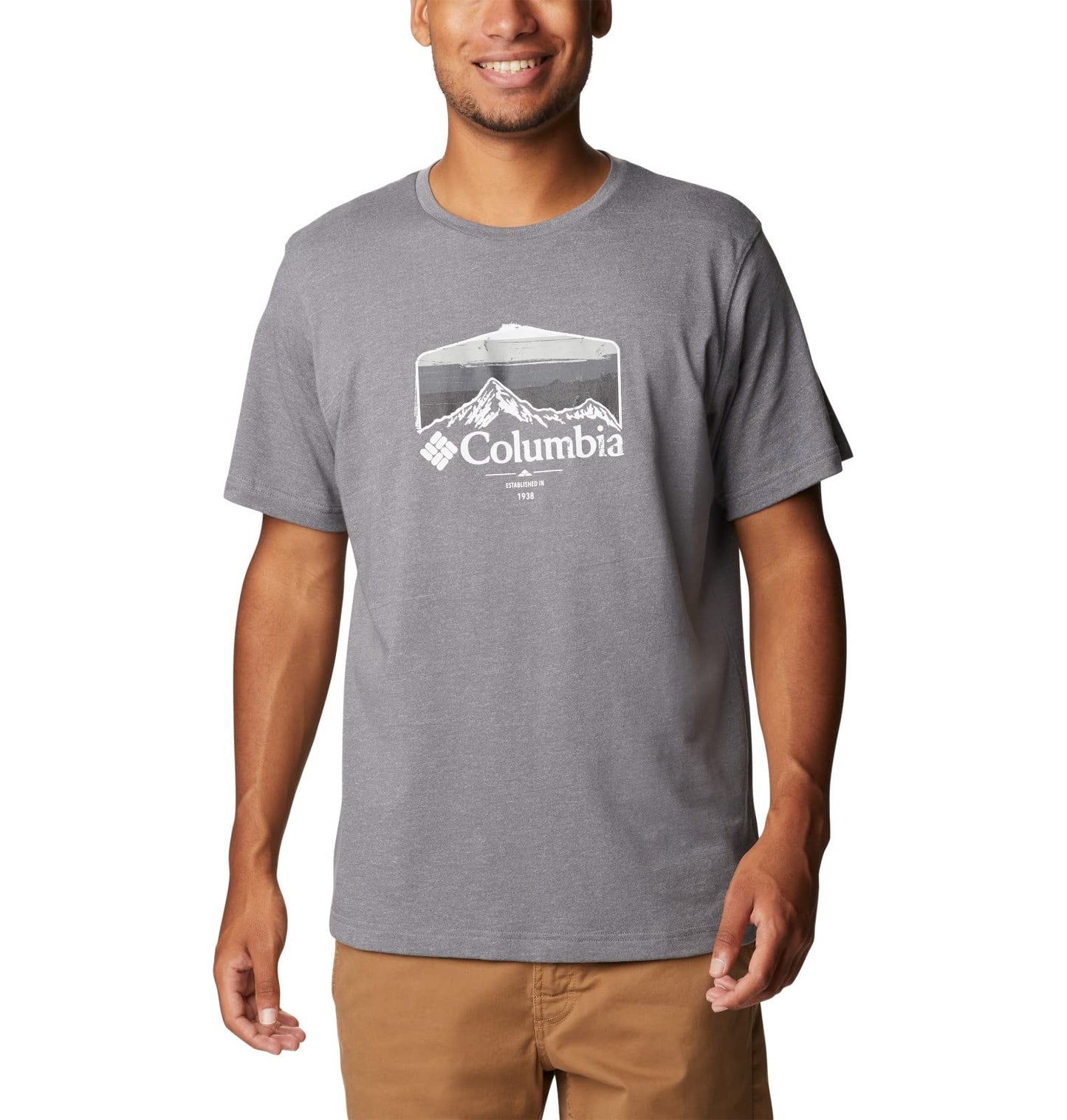 Columbia Men's Thistletown Hills Graphic Short Sleeve, City Grey Heather/Hikers Graphic, 2X Tall