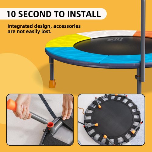3FT Toddler Trampoline with Adjustable Handlebar - 36” Foldable, Spring-Free & Noiseless Mini Kids Trampoline for Indoor/Outdoor Active Play - Safe, Durable Design, Supports Up to 100 lbs