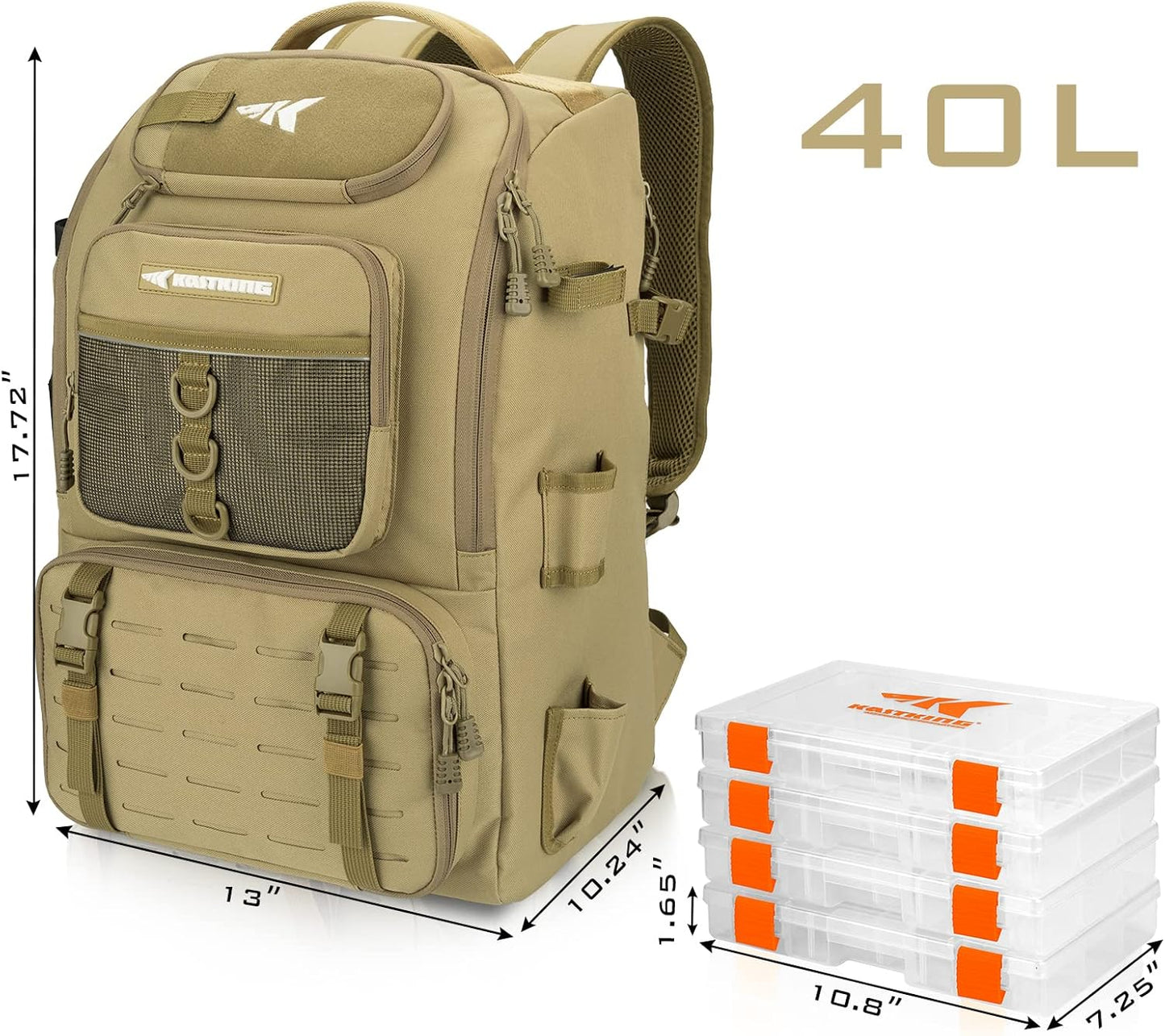 KastKing KarryAll Fishing Tackle Backpack with Rod Holder 4 Tackle Boxes,40/26L Tackle Bag Storage Fishing Gear and Equipment