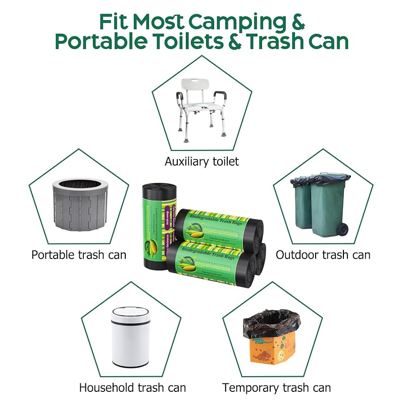 100 Biodegradable Portable Camping Toilet Bags - 4 Rolls, 27.6 x 23.6 in, 1.5 mil Thick, for Buckets & Portable Toilets (Variation: 100)